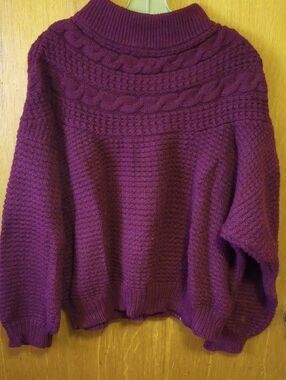 Vintage American Line Burgundy Maroon Cable Knit Pullover Oversized Sweater, XL?